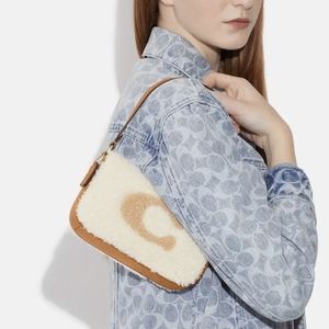 Coach Shoulder Bag Clutch Nolita 19 In Cream Shearling Tan Signature Coach Motif